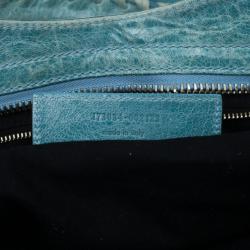 Pre Owned Balenciaga Light Blue Giant Silver City Bag
