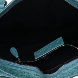 Pre Owned Balenciaga Light Blue Giant Silver City Bag