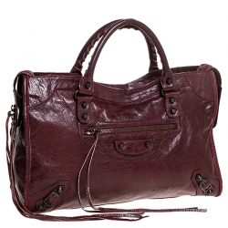 Pre Owned Balenciaga Maroon Leather Classic City Tote