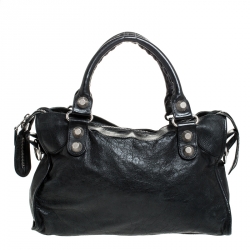 Pre Owned Balenciaga Black Leather GH City Tote