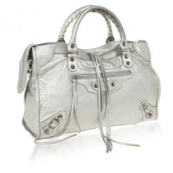 Pre Owned Balenciaga Metallic Classic Silver City Bag