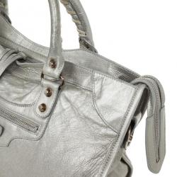 Pre Owned Balenciaga Metallic Classic Silver City Bag