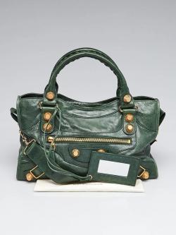 Pre Owned Balenciaga Emerald Lambskin Leather Giant 21 Gold Motorcycle City Bag