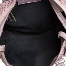 Pre Owned Balenciaga Lilac Cross Perforated Leather RH City Bag