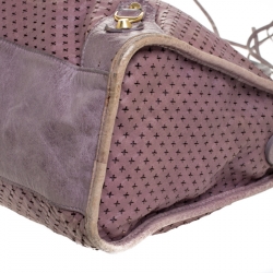 Pre Owned Balenciaga Lilac Cross Perforated Leather RH City Bag