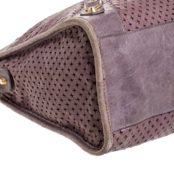 Pre Owned Balenciaga Lilac Cross Perforated Leather RH City Bag