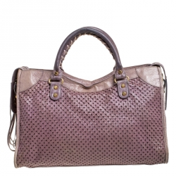 Pre Owned Balenciaga Lilac Cross Perforated Leather RH City Bag