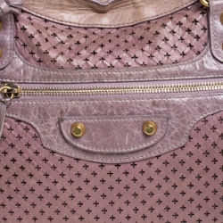 Pre Owned Balenciaga Lilac Cross Perforated Leather RH City Bag