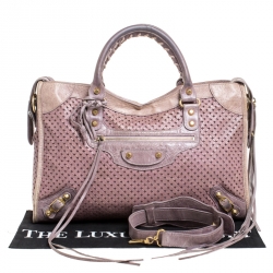 Pre Owned Balenciaga Lilac Cross Perforated Leather RH City Bag
