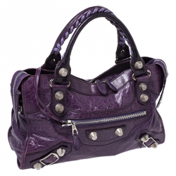 Pre Owned Balenciaga Violet Leather SH City Bag