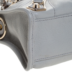 Pre Owned Balenciaga Light Grey Leather Mini Metallic Edge City Bag