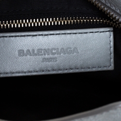 Pre Owned Balenciaga Light Grey Leather Mini Metallic Edge City Bag