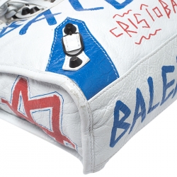 Pre Owned Balenciaga White Graffiti Leather Small City Tote 