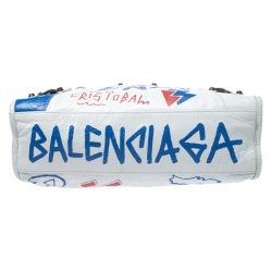 Pre Owned Balenciaga White Graffiti Leather Small City Tote 
