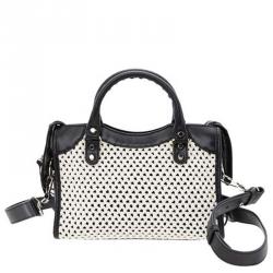 Pre Owned Balenciaga Black/White Leather Motocross Classic Mini City Bag
