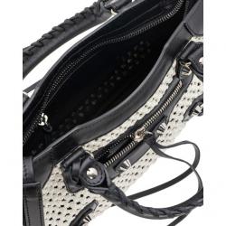 Pre Owned Balenciaga Black/White Leather Motocross Classic Mini City Bag