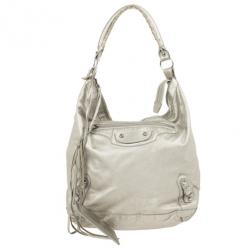 Pre Owned Balenciaga Metallic Leather Classic Silver Day Bag