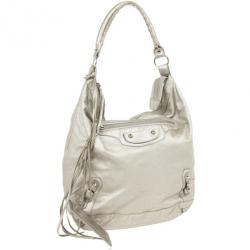 Pre Owned Balenciaga Metallic Leather Classic Silver Day Bag