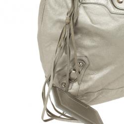 Pre Owned Balenciaga Metallic Leather Classic Silver Day Bag