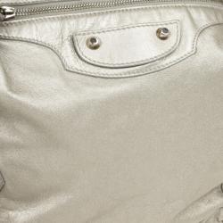 Pre Owned Balenciaga Metallic Leather Classic Silver Day Bag