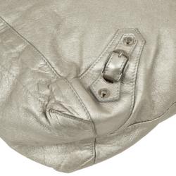 Pre Owned Balenciaga Metallic Leather Classic Silver Day Bag