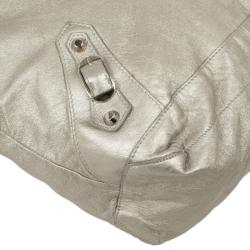 Pre Owned Balenciaga Metallic Leather Classic Silver Day Bag