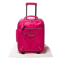 Pre Owned Balenciaga Neon Pink Leather Classic Voyage Carry On Luggage