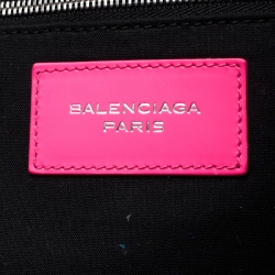 Pre Owned Balenciaga Neon Pink Leather Classic Voyage Carry On Luggage