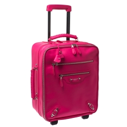 Pre Owned Balenciaga Neon Pink Leather Classic Voyage Carry On Luggage