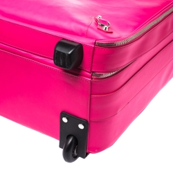 Pre Owned Balenciaga Neon Pink Leather Classic Voyage Carry On Luggage