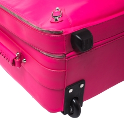 Pre Owned Balenciaga Neon Pink Leather Classic Voyage Carry On Luggage