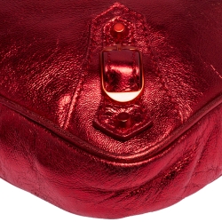Pre Owned Balenciaga Metallic Red Leather Mini City Clutch 