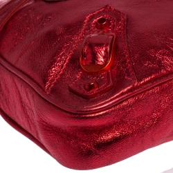 Pre Owned Balenciaga Metallic Red Leather Mini City Clutch 
