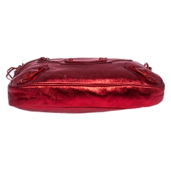 Pre Owned Balenciaga Metallic Red Leather Mini City Clutch 