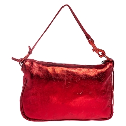 Pre Owned Balenciaga Metallic Red Leather Mini City Clutch 