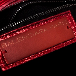 Pre Owned Balenciaga Metallic Red Leather Mini City Clutch 