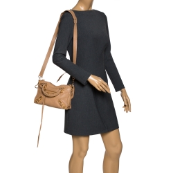 Pre Owned Balenciaga Beige Nougatine Leather Mini Metallic Edge City Bag