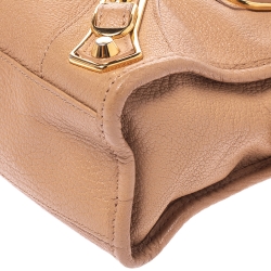 Pre Owned Balenciaga Beige Nougatine Leather Mini Metallic Edge City Bag