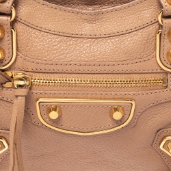 Pre Owned Balenciaga Beige Nougatine Leather Mini Metallic Edge City Bag