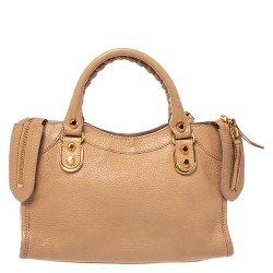 Pre Owned Balenciaga Beige Nougatine Leather Mini Metallic Edge City Bag