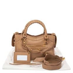 Pre Owned Balenciaga Beige Nougatine Leather Mini Metallic Edge City Bag
