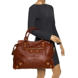 Pre Owned Balenciaga Cumin Leather Giant 21 Gold Hardware RTT Bag