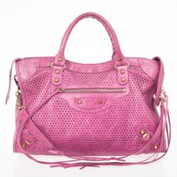 Pre Owned Balenciaga Sorbet Pink Perforated Classic Gold City Bag