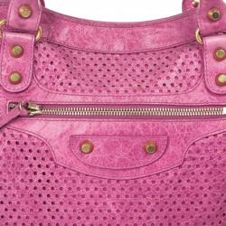 Pre Owned Balenciaga Sorbet Pink Perforated Classic Gold City Bag