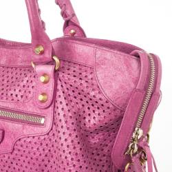 Pre Owned Balenciaga Sorbet Pink Perforated Classic Gold City Bag