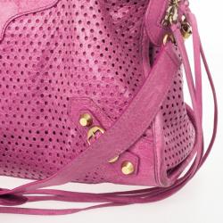 Pre Owned Balenciaga Sorbet Pink Perforated Classic Gold City Bag