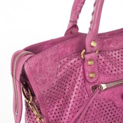 Pre Owned Balenciaga Sorbet Pink Perforated Classic Gold City Bag