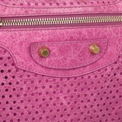 Pre Owned Balenciaga Sorbet Pink Perforated Classic Gold City Bag