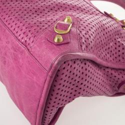 Pre Owned Balenciaga Sorbet Pink Perforated Classic Gold City Bag