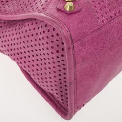 Pre Owned Balenciaga Sorbet Pink Perforated Classic Gold City Bag